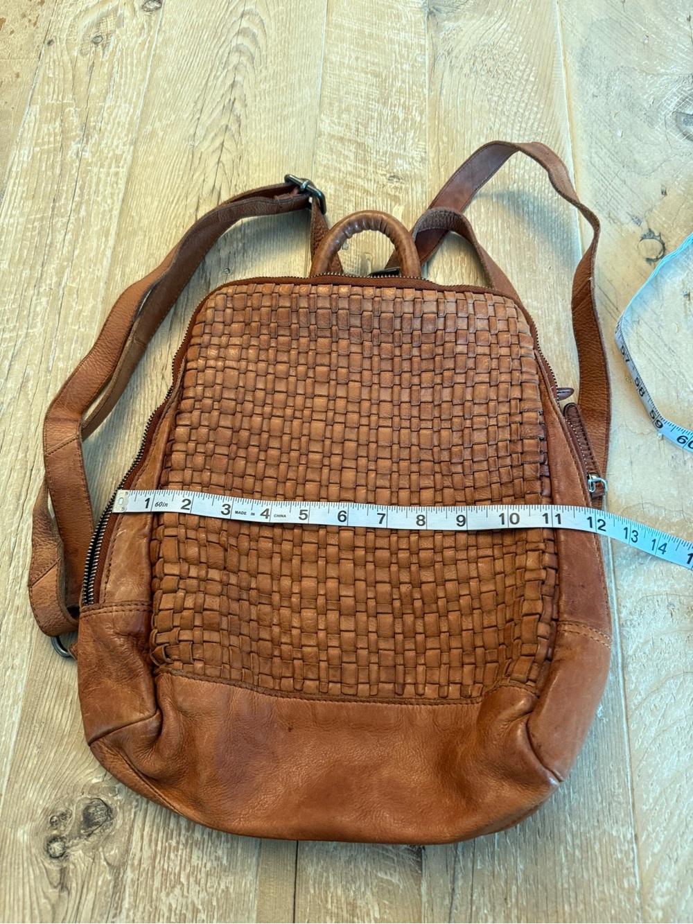 Vilenca Holland Woven Leather Backpack in Warm Cognac - Picture 3 of 6
